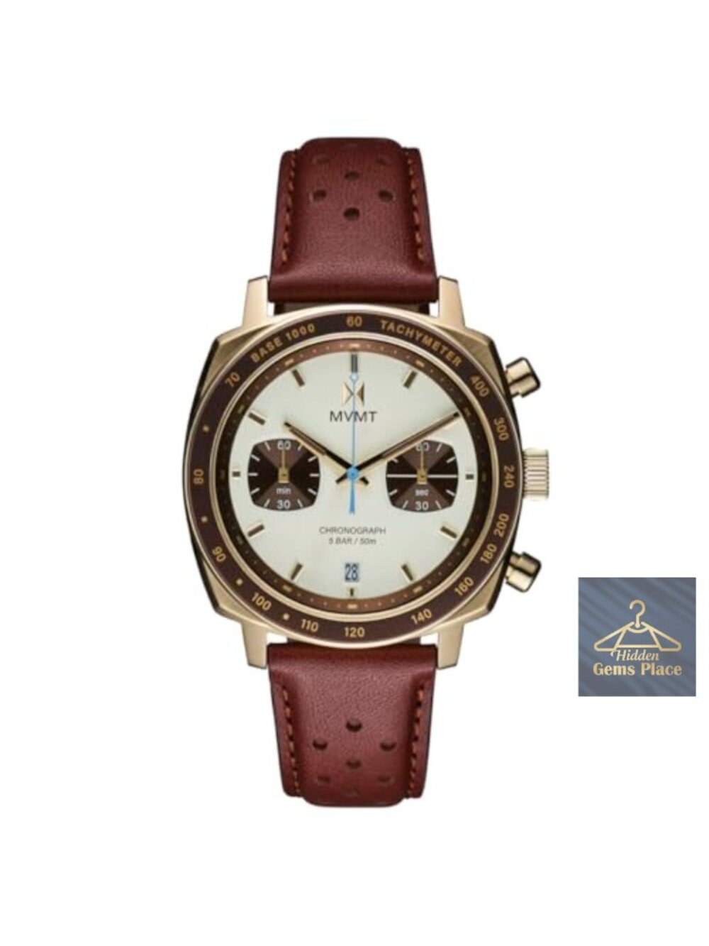 Mens Chronograph Leather Strap Watch Water Resistant Retro Racing Style